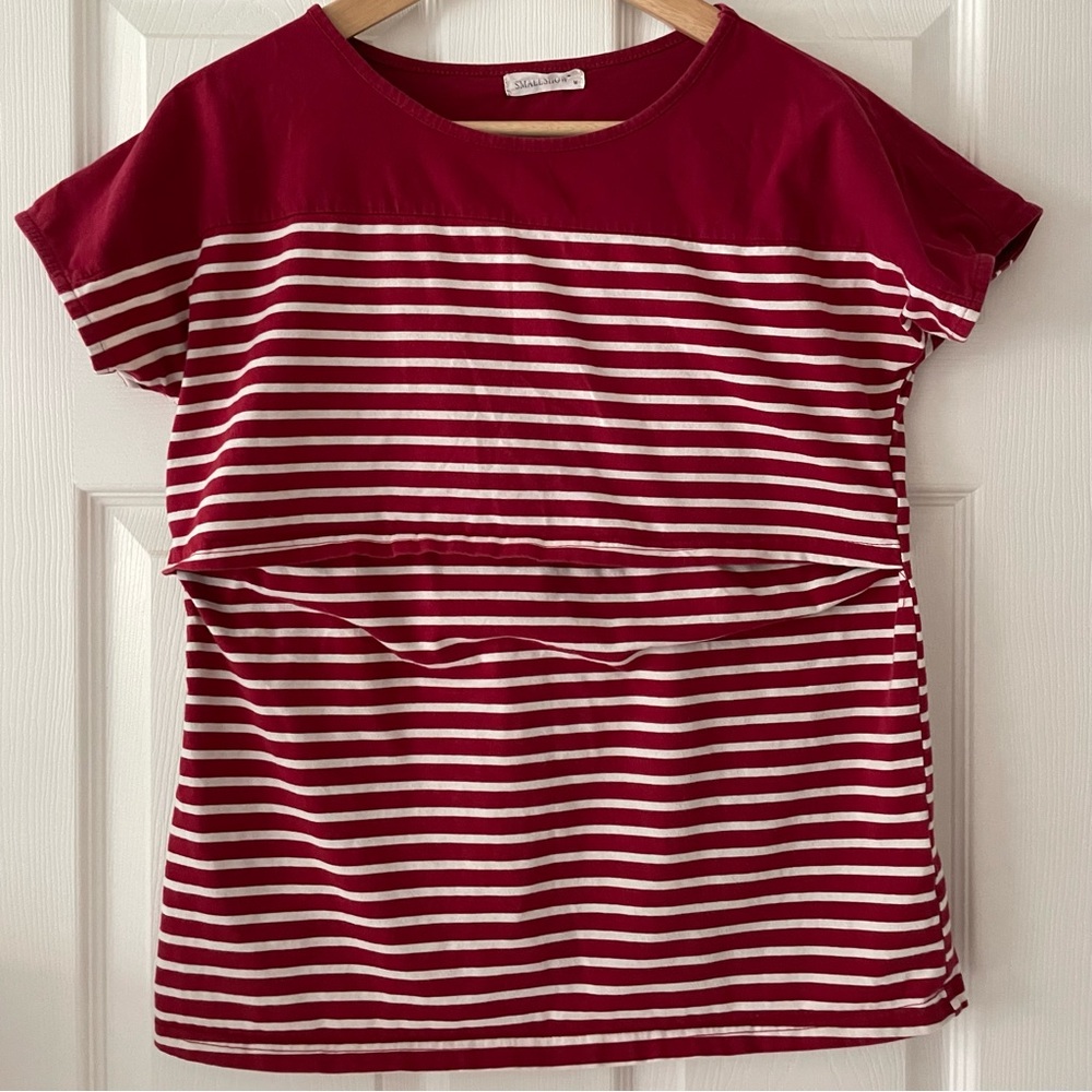 Smallshow Cotton Nursing Breastfeeding Top in red and white stripes